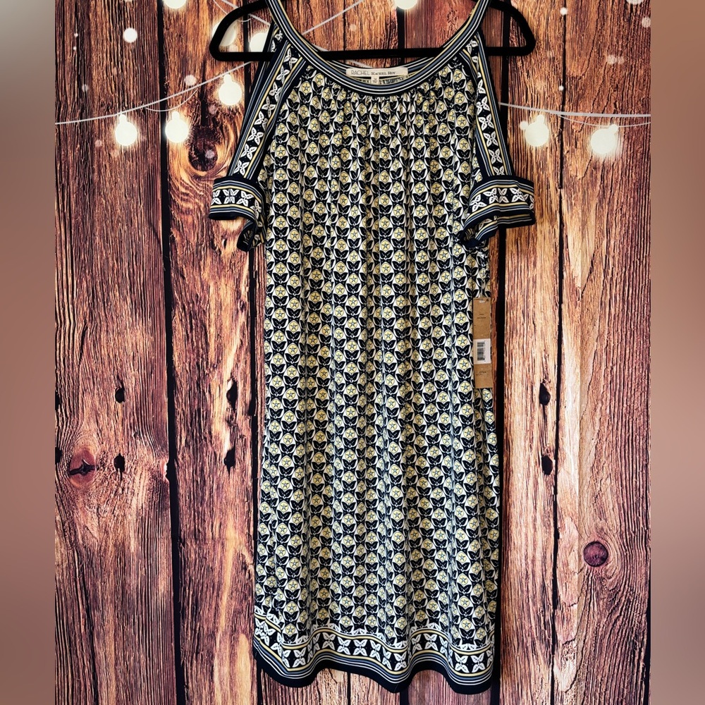 RACHEL Rachel Roy Black and Gold Geometric Midi Dress